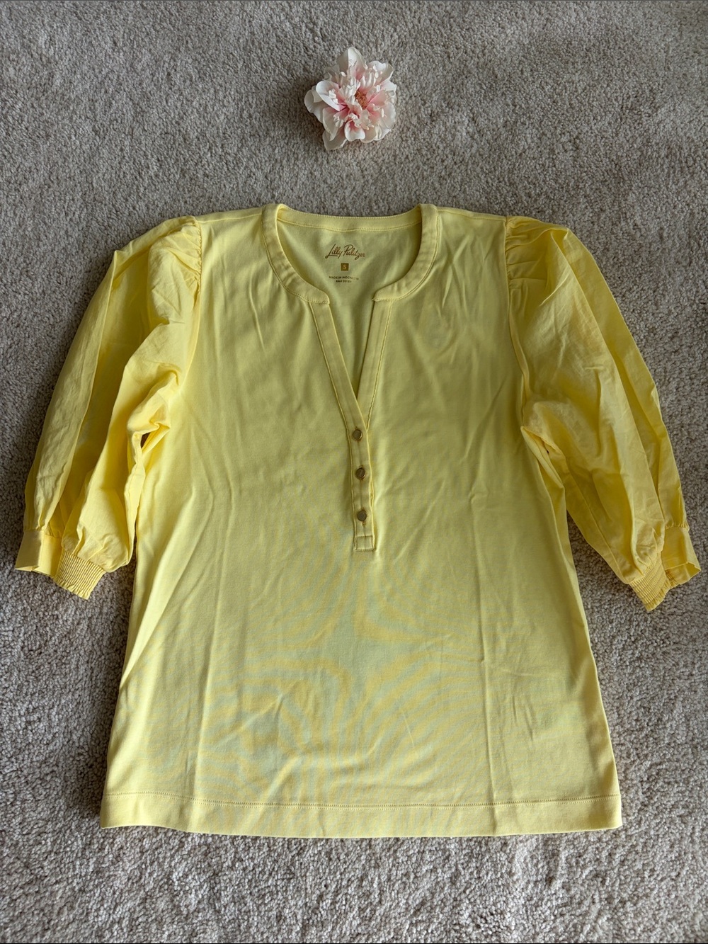 Lilly Pulitzer Sunny Yellow Puff-Sleeve Ronson Top, S, NWT - Picture 8 of 8